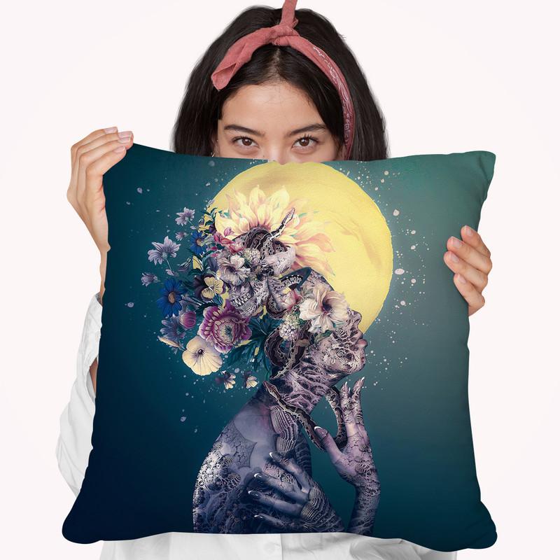 Yellow Moon Throw Pillow By Riza Peker 