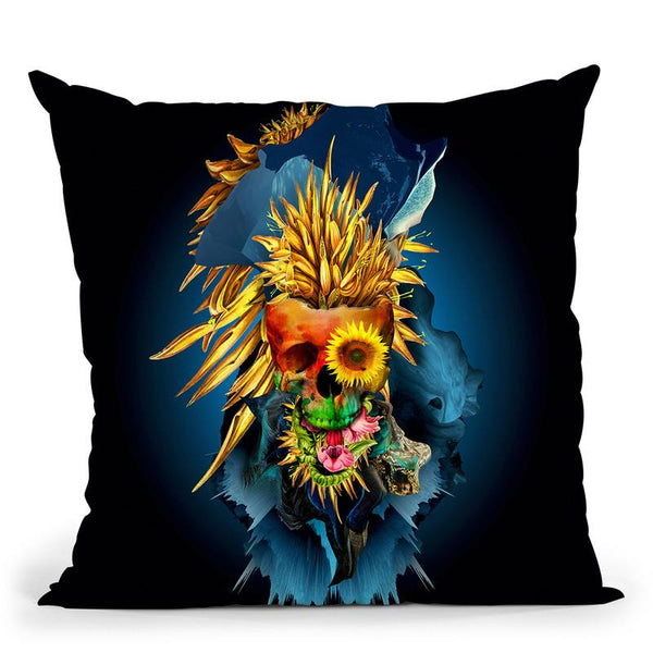 Floral Skull Vivid Iii Throw Pillow By Riza Peker 