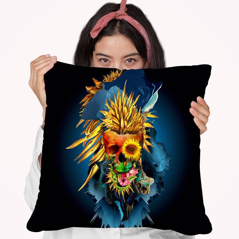 Floral Skull Vivid Iii Throw Pillow By Riza Peker 