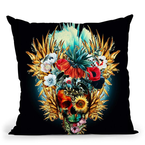 Floral Skull Vivid Throw Pillow By Riza Peker 
