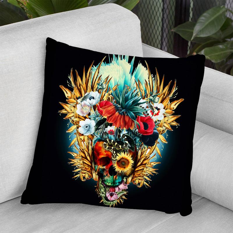 Floral Skull Vivid Throw Pillow By Riza Peker 