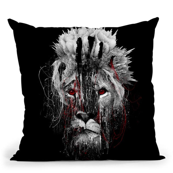 Lion - Red Eye Throw Pillow By Riza Peker 