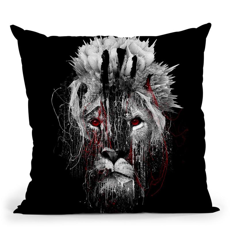 Lion - Red Eye Throw Pillow By Riza Peker 