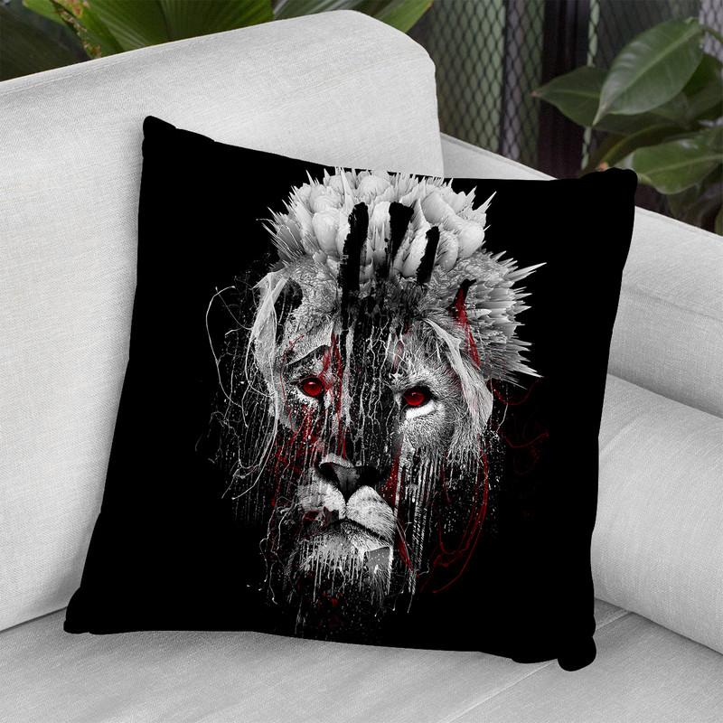 Lion - Red Eye Throw Pillow By Riza Peker 
