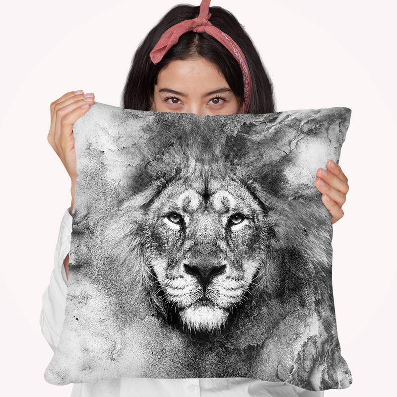 Lion Bw Throw Pillow By Riza Peker 