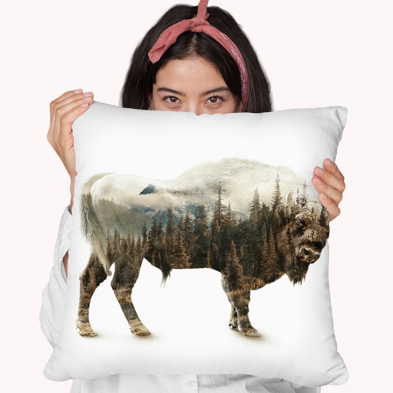 Bison Throw Pillow By Riza Peker 
