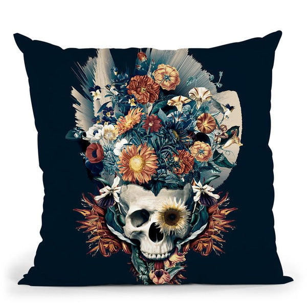 Skull And Flowers Throw Pillow By Riza Peker 