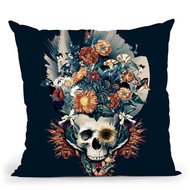 Skull And Flowers Throw Pillow By Riza Peker 