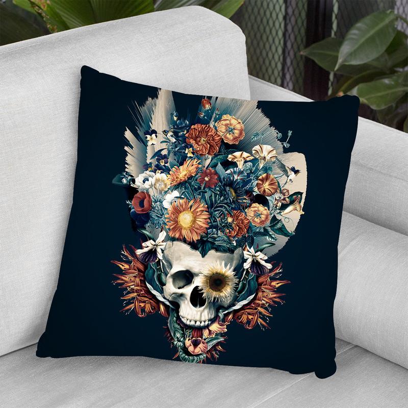 Skull And Flowers Throw Pillow By Riza Peker 