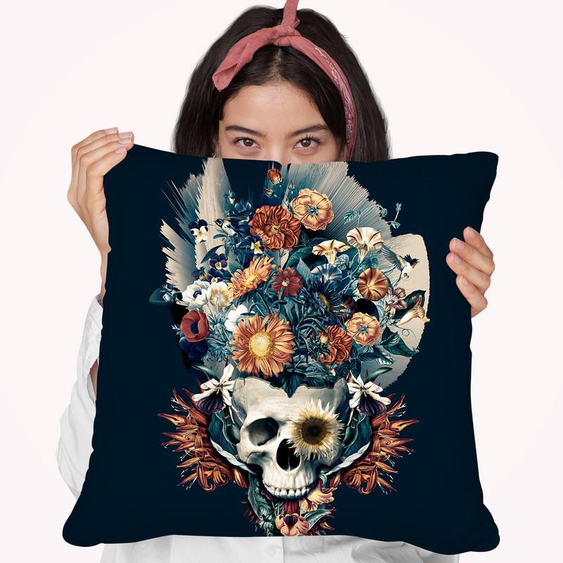 Skull And Flowers Throw Pillow By Riza Peker 