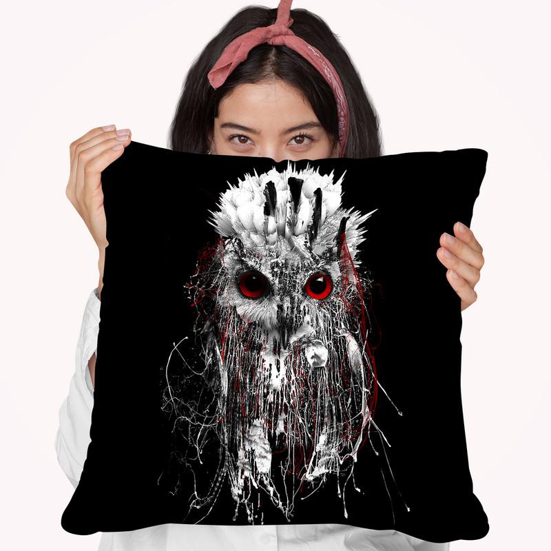 Owl - Red Eye Throw Pillow By Riza Peker 