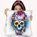 Skull Blue Throw Pillow By Riza Peker 