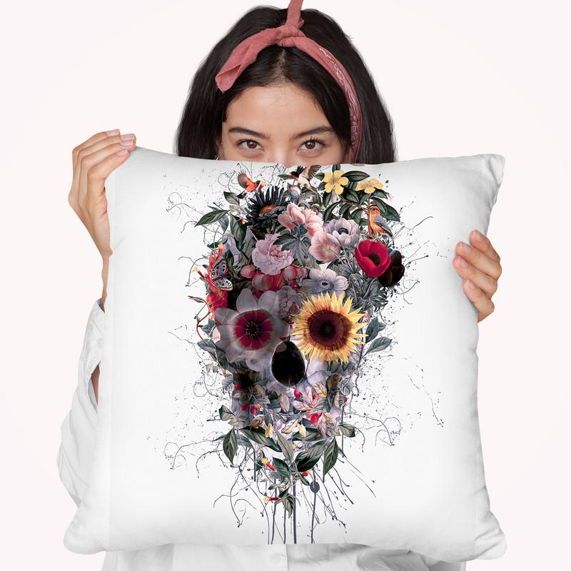 Skull Floral Throw Pillow By Riza Peker 