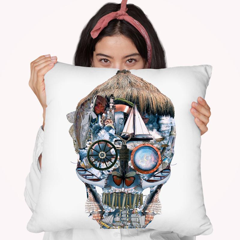 Skull Ocean Throw Pillow By Riza Peker 