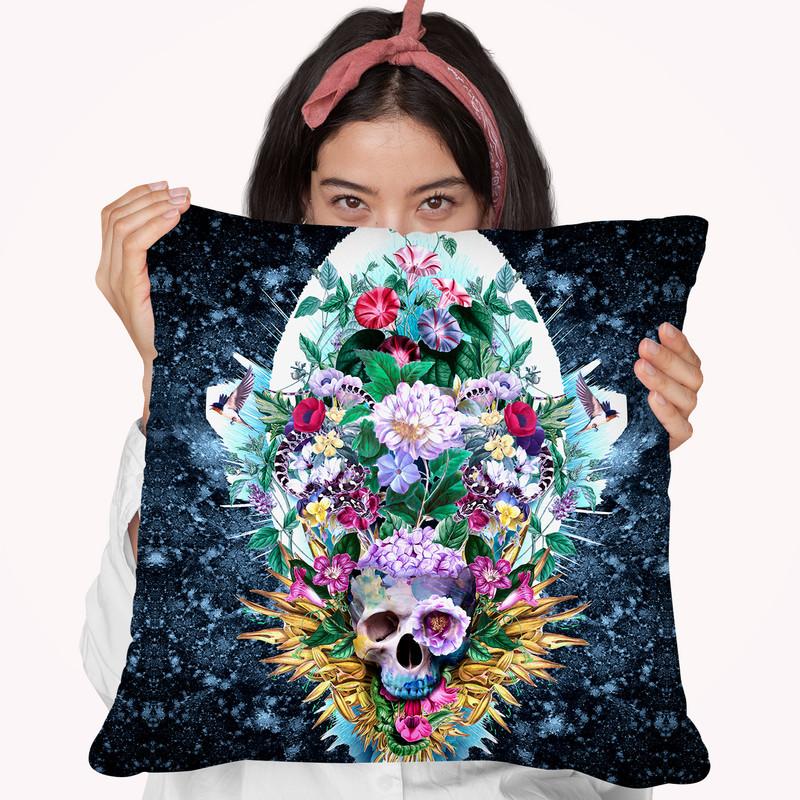 Skull Vivid Vi Throw Pillow By Riza Peker 