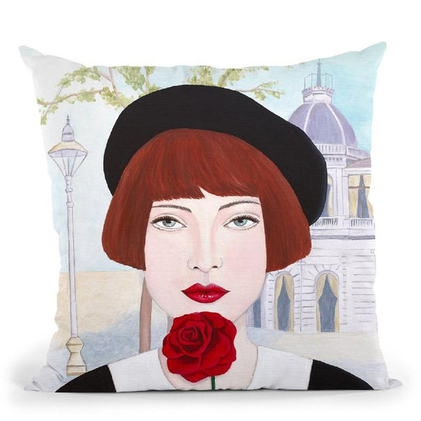 French Woman And Rose Throw Pillow By Sally B