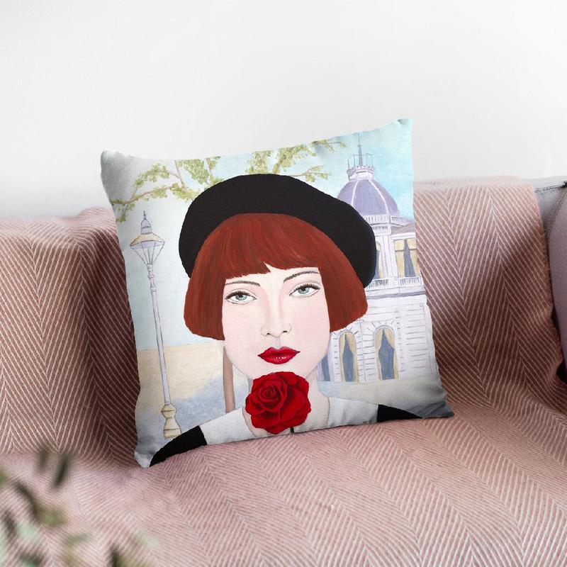 French Woman And Rose Throw Pillow By Sally B