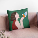 Woman And Bird Throw Pillow By Sally B