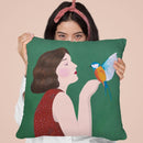 Woman And Bird Throw Pillow By Sally B