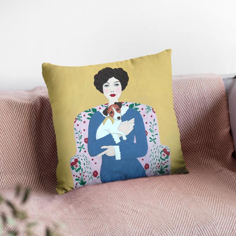 Woman And Jack Russelll On Armchair Throw Pillow By Sally B