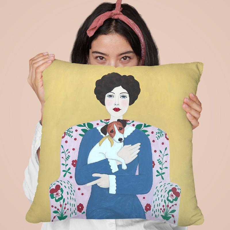 Woman And Jack Russelll On Armchair Throw Pillow By Sally B