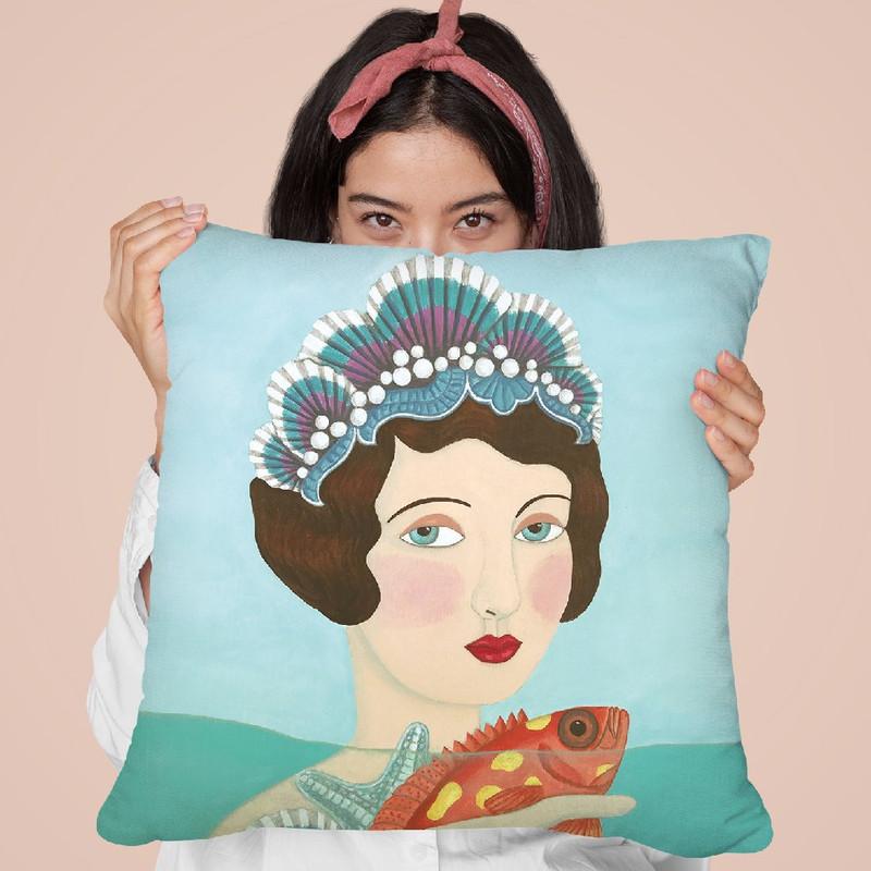 Woman And Seashells Throw Pillow By Sally B