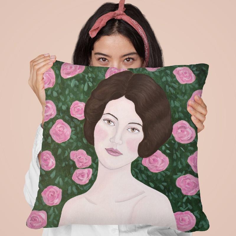 Woman In Rose Garden Throw Pillow By Sally B