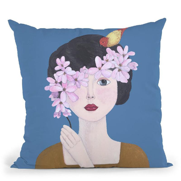Woman With Bird And Flowers Throw Pillow By Sally B