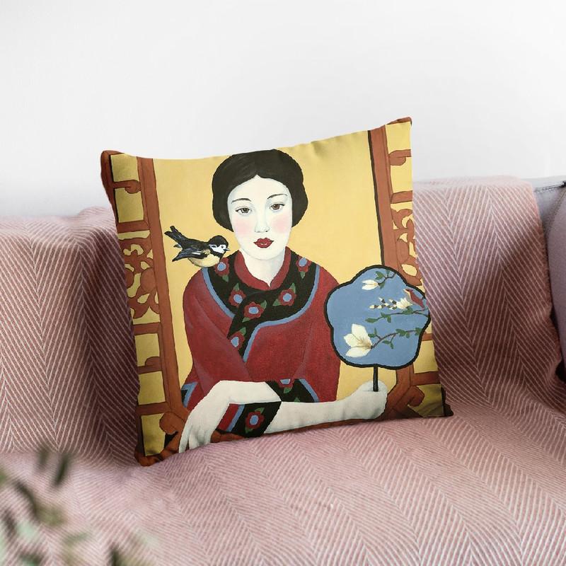 Chinese Woman And Fan Throw Pillow By Sally B