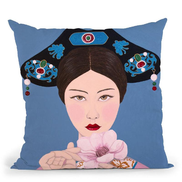 Chinese Woman Holding Flower Throw Pillow By Sally B