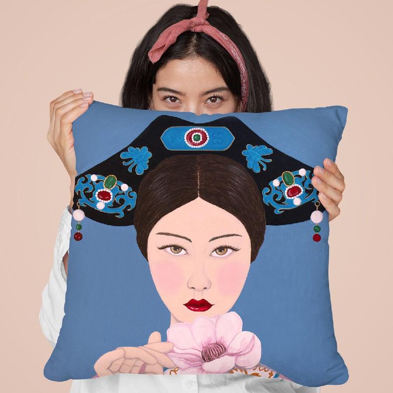 Chinese Woman Holding Flower Throw Pillow By Sally B