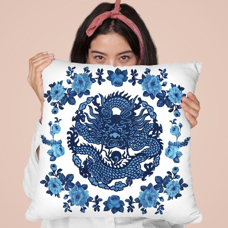 Chinoiserie Dragon Throw Pillow By Sally B