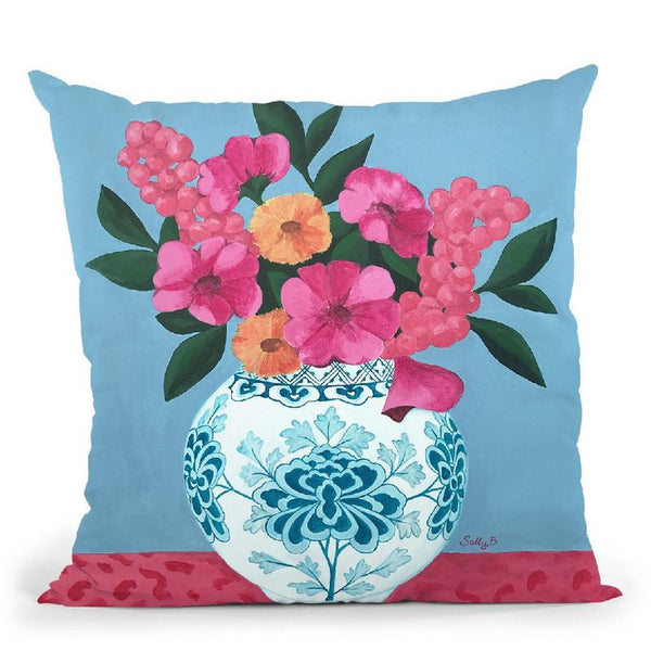 Chinoiserie Vase And Flowers Throw Pillow By Sally B