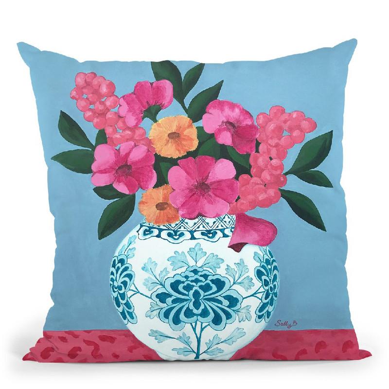 Chinoiserie Vase And Flowers Throw Pillow By Sally B