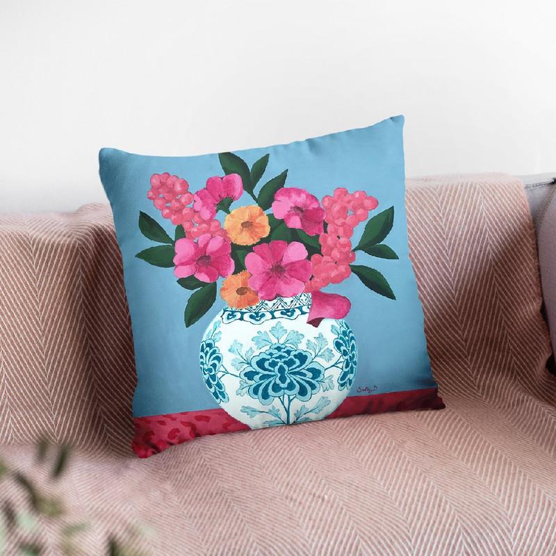 Chinoiserie Vase And Flowers Throw Pillow By Sally B