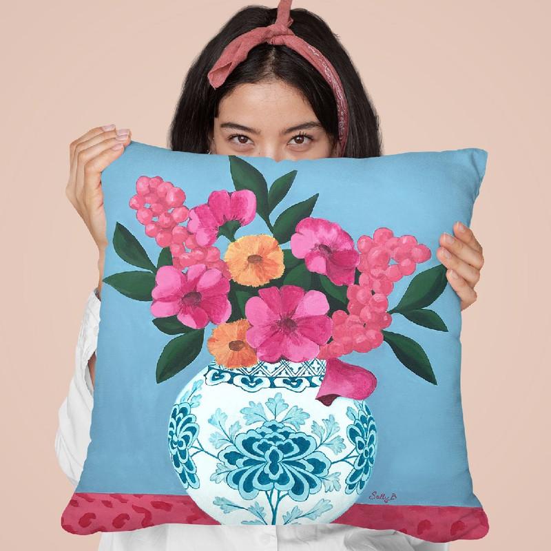 Chinoiserie Vase And Flowers Throw Pillow By Sally B