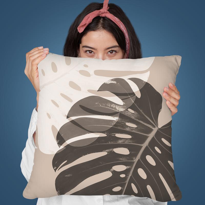 Beige Monstera Throw Pillow By Sisi And Seb