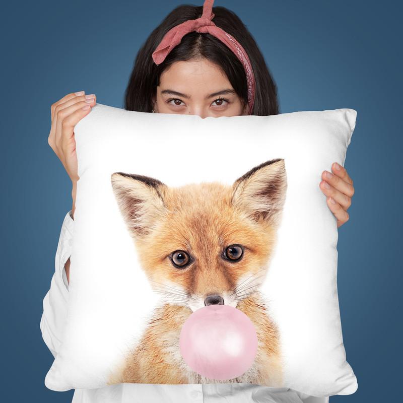 Bubble Gum Fox Throw Pillow By Sisi And Seb