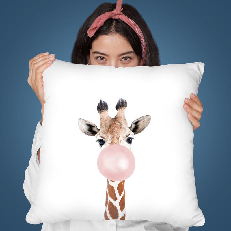 Bubble Gum Giraffe Throw Pillow By Sisi And Seb