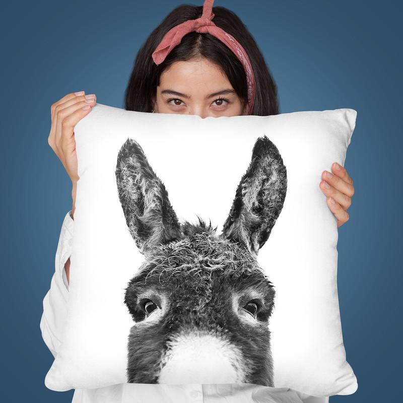 Peeking Donkey Bw Throw Pillow By Sisi And Seb