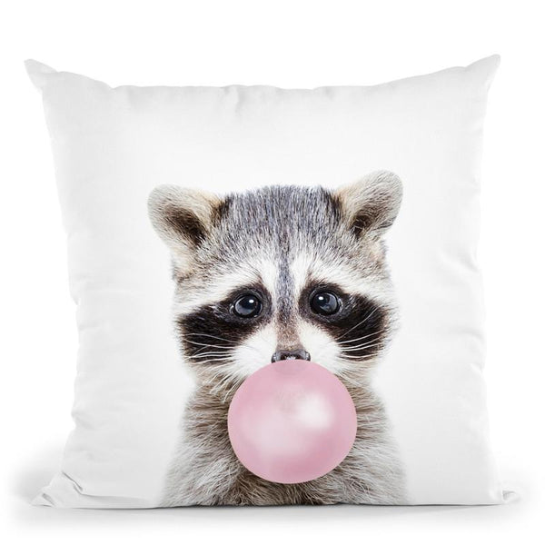 Raccoon Bubble Gum Throw Pillow By Sisi And Seb