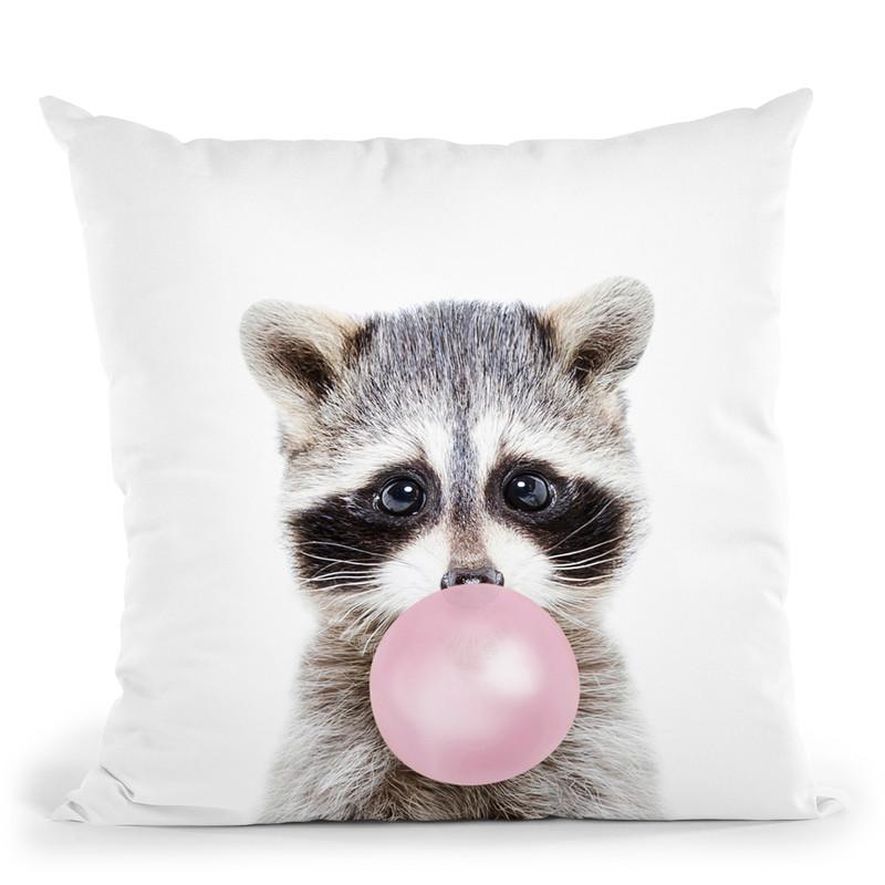 Raccoon Bubble Gum Throw Pillow By Sisi And Seb