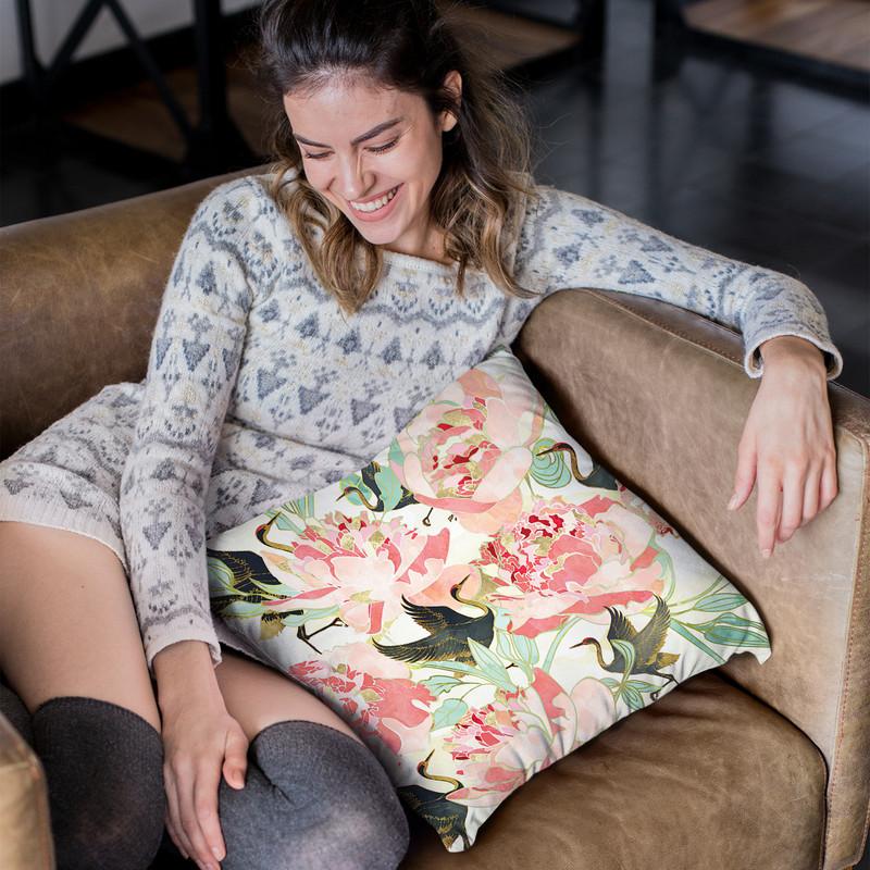 Floral Cranes Throw Pillow By Spacefrog Designs