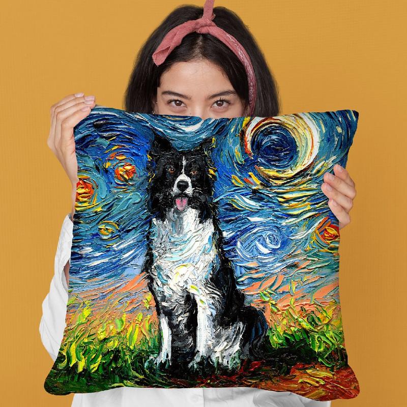 Border Collie Ii Throw Pillow by Aja Trier