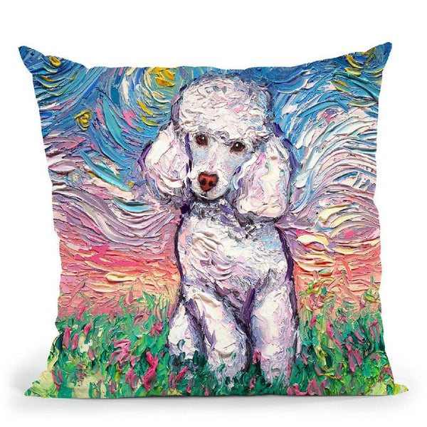 Poodle White Throw Pillow by Aja Trier