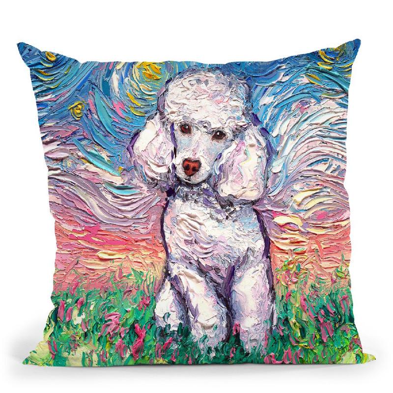 Poodle White Throw Pillow by Aja Trier