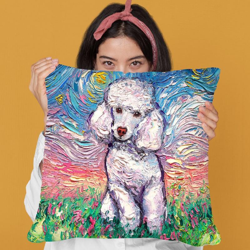 Poodle White Throw Pillow by Aja Trier