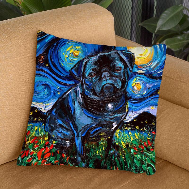 Pug Black Winnie Throw Pillow by Aja Trier