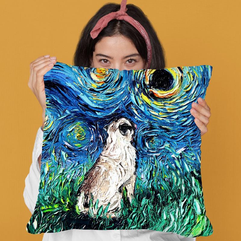 Pug Throw Pillow by Aja Trier