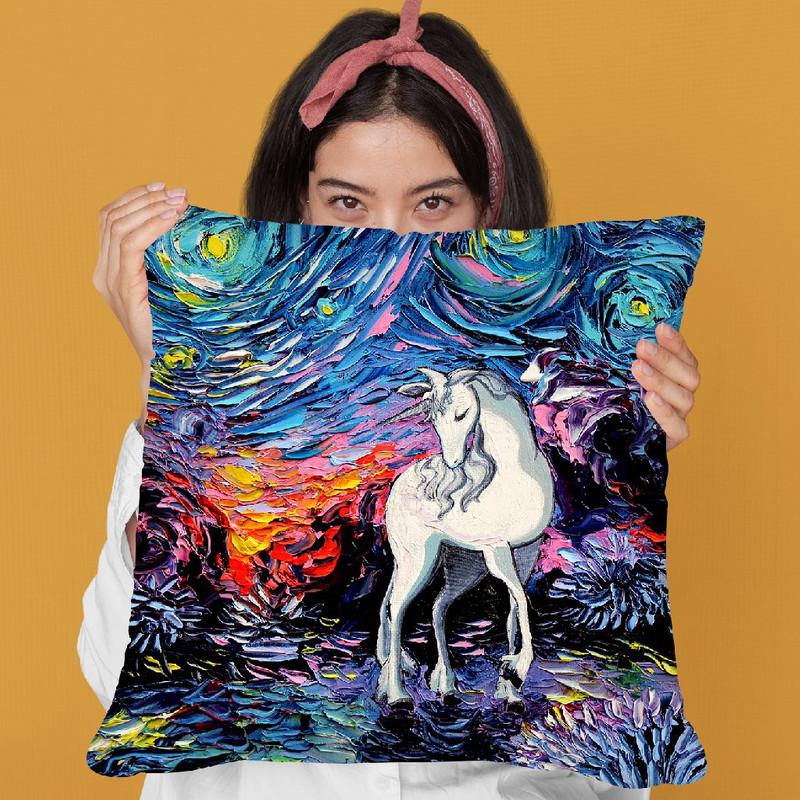 Regret Unicorn Throw Pillow by Aja Trier